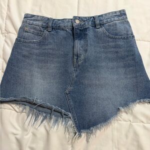 White Birch Denim Frayed Hem Skirt